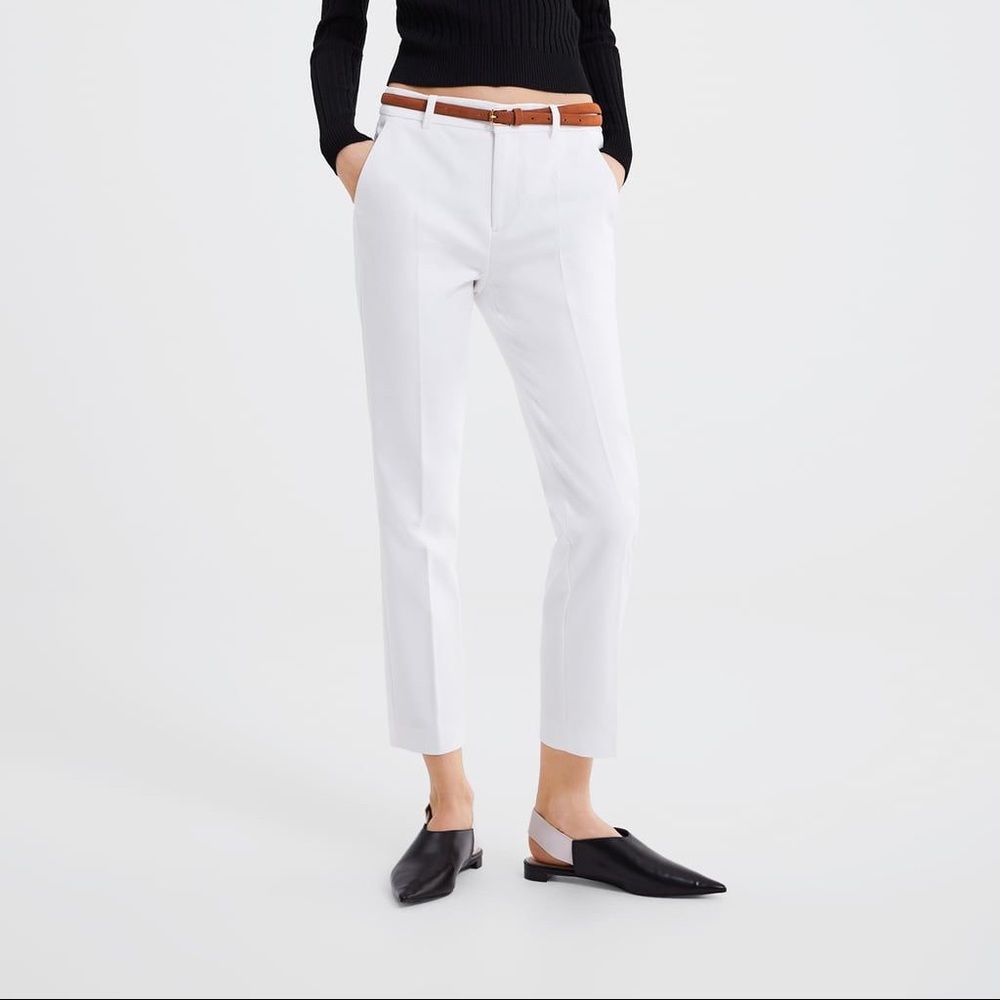 Zara White Chino Trouser With Belt